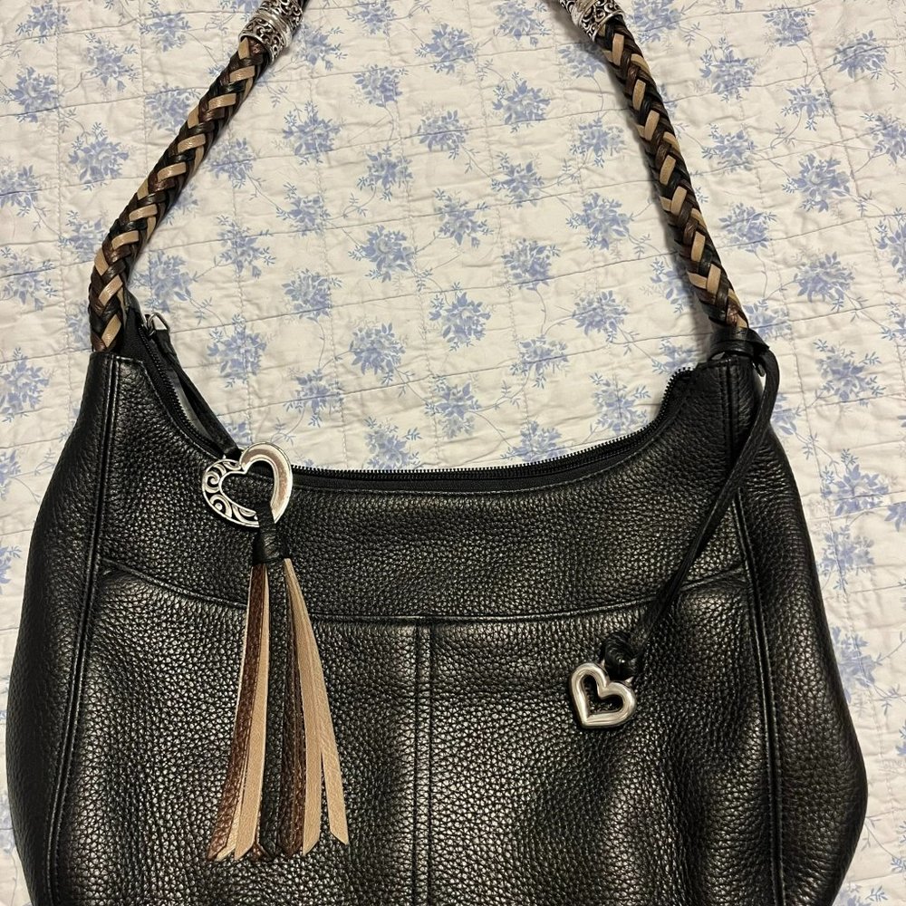 Brighton handbag black with multicolor interior and silver accents